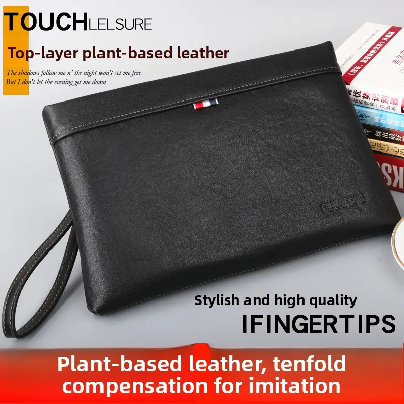 

Genuine Leather Men's Handbag Large Capaci Cowhide Clutch Bag Trendy Busin Casual Envelope Bag Handheld Youth Tote