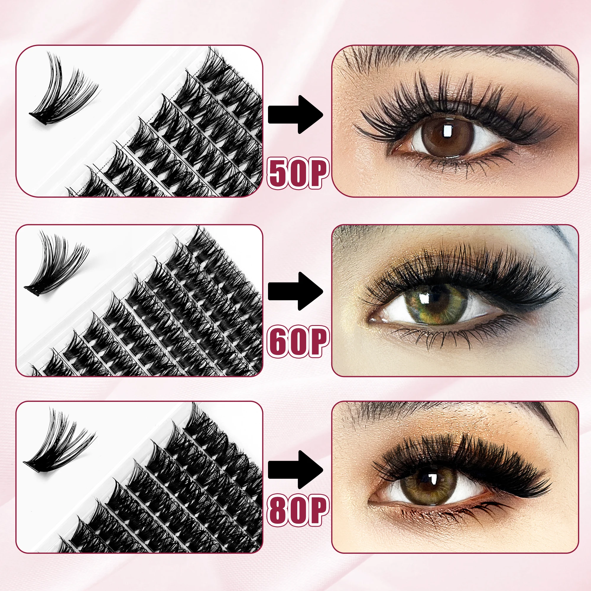 LAKANAKU DIY Lash Kit Segment Wimpern 20D 30D 40D Einzelne Cluster Seide Flauschige Fans Knoten Kostenlose Wimpern Diy Wimpern Verlängerung