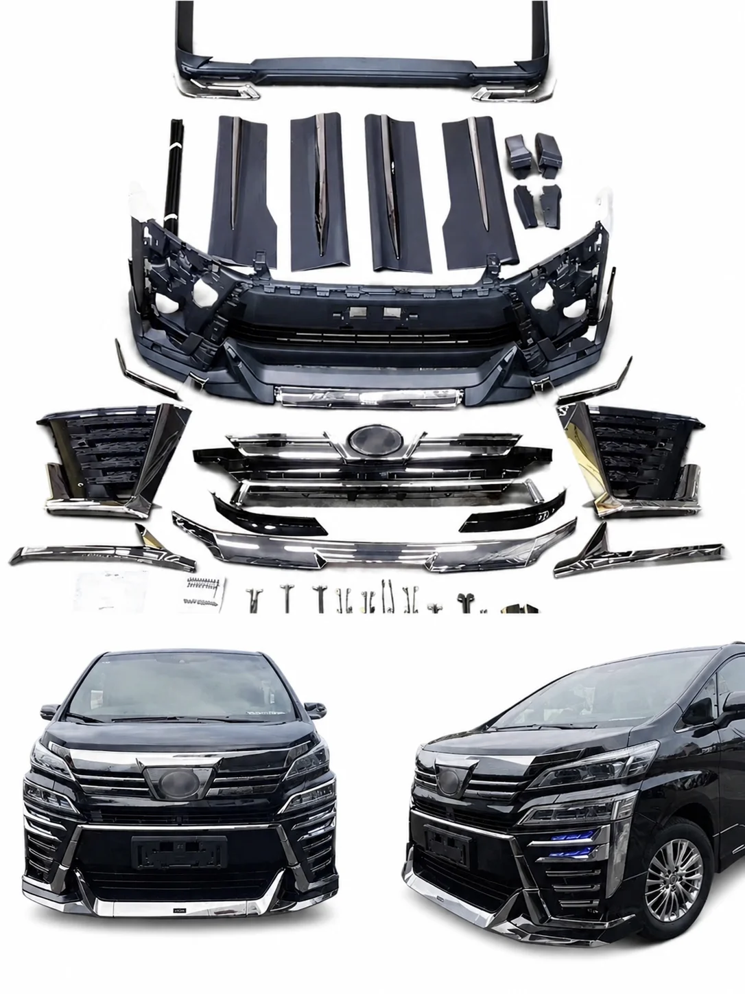 High Quality 1:1 Fit 35 Series Modellista Style Screw-on Body Kit for for Vellfire 2020-2023 Full LED Bumper Grille Set