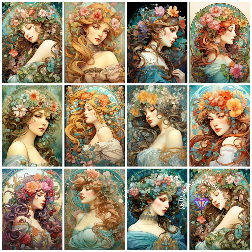 

Elegant Women and Flowers AB Diamond Painting Kit Square Round Diamond 5D DIY Mosaic Handmade Art Exquisite Gift Home Decor