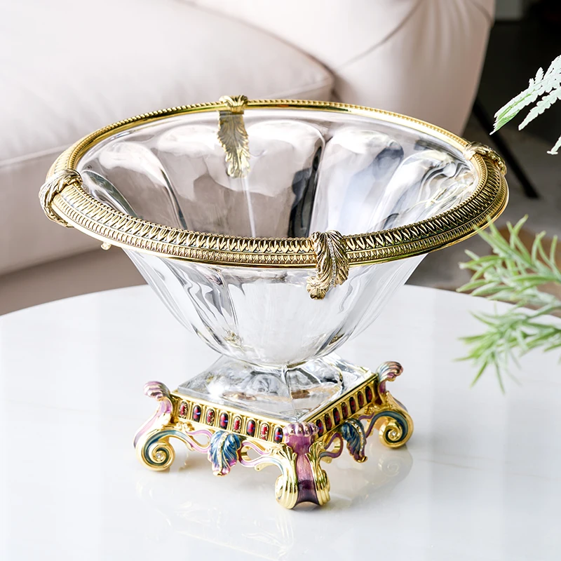 ديكور منزلي فاخر، مدخل منزلي هدية، وعاء أطباق فاكهه زجاجي على الطراز الملكي