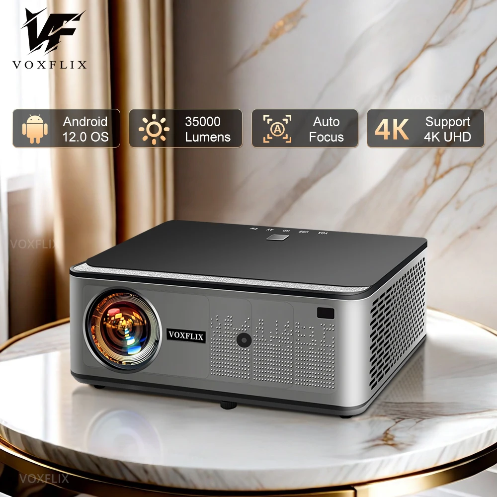 VOXFLIX VF71 4K Android 12 Full HD 1080P 2000 Ansi Lumens Auto focus Projector WiFi6 Home Theater Smart Beamer