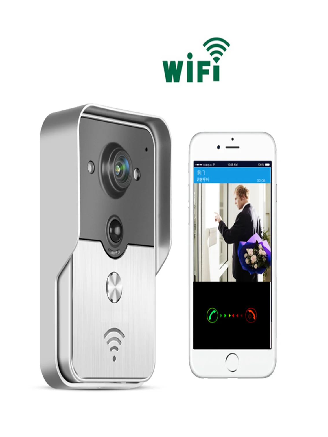 

Stable WiFi Smart Door Doorbell Peephole Camera PIR IR Night Vision Alarm Unlock Support IOS Android