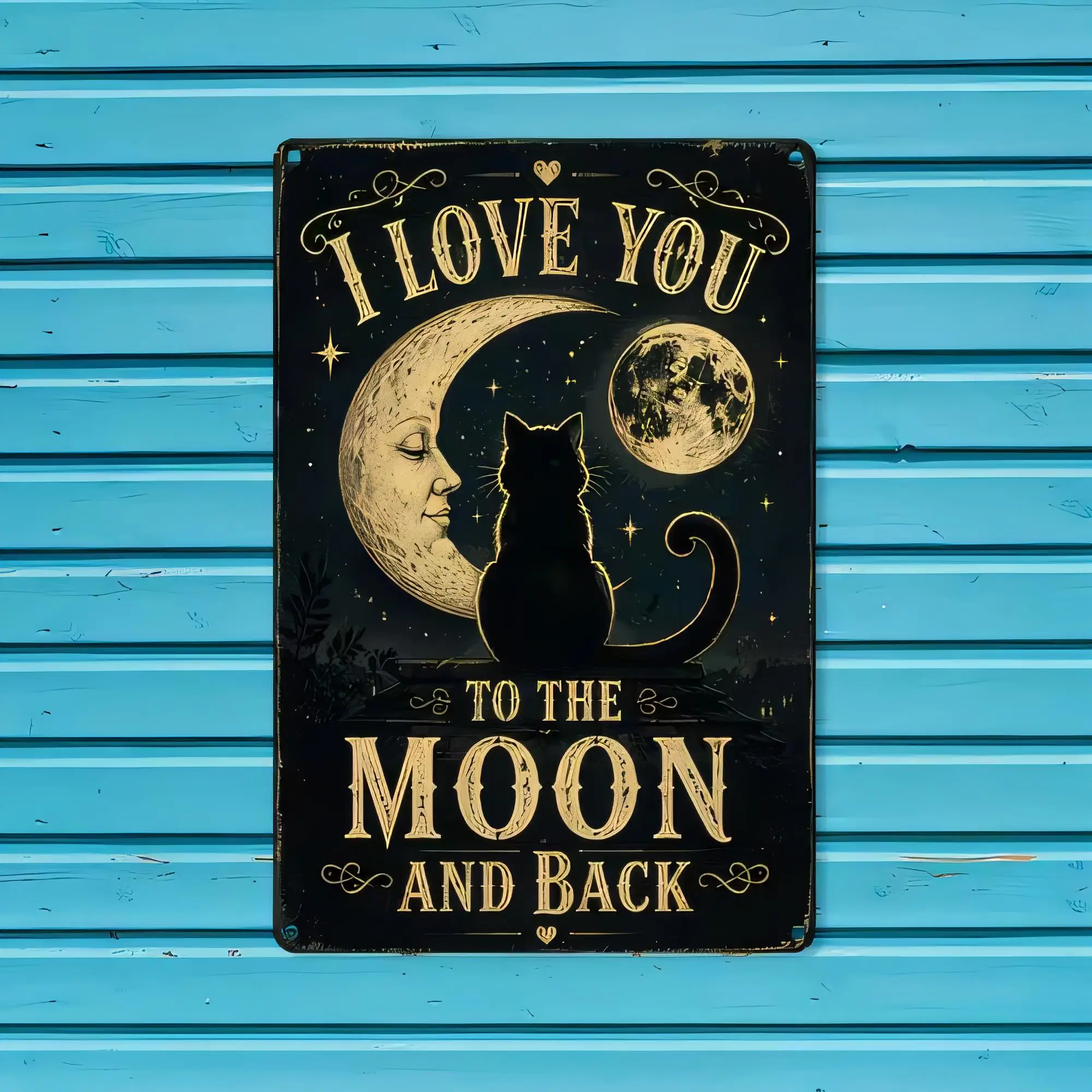 Tin Sign I Love You To The Moon And Back Vintage Metal Sign Cat And Moon Wall Decor, Rustic Plaque For Bedroom Living Room Farmh