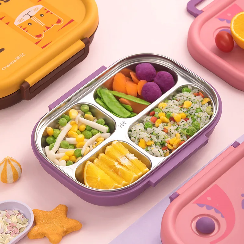 CHAHUA 1.2L Stainless Steel Lunch Box Portable Heat Preservation Sealed Leak Proof Primary Secondary Students Cartoon Lunch Box