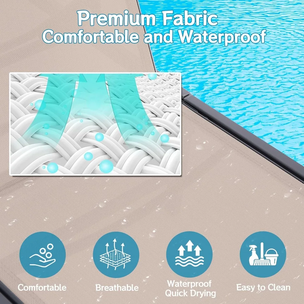 طقم كراسي استرخاء خارجية مكون من قطعتين، قابلة للطي وخالية من التجميع، 6 أوضاع قابلة للتعديل، إطار متين مقاوم للصدأ، محمول