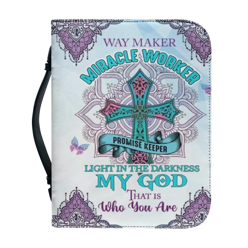 Bolso de cuero clásico con estampado de la Biblia para mujer, bolso con asa y cremallera, cubierta personalizada para la Biblia, bolsas de almacenamiento