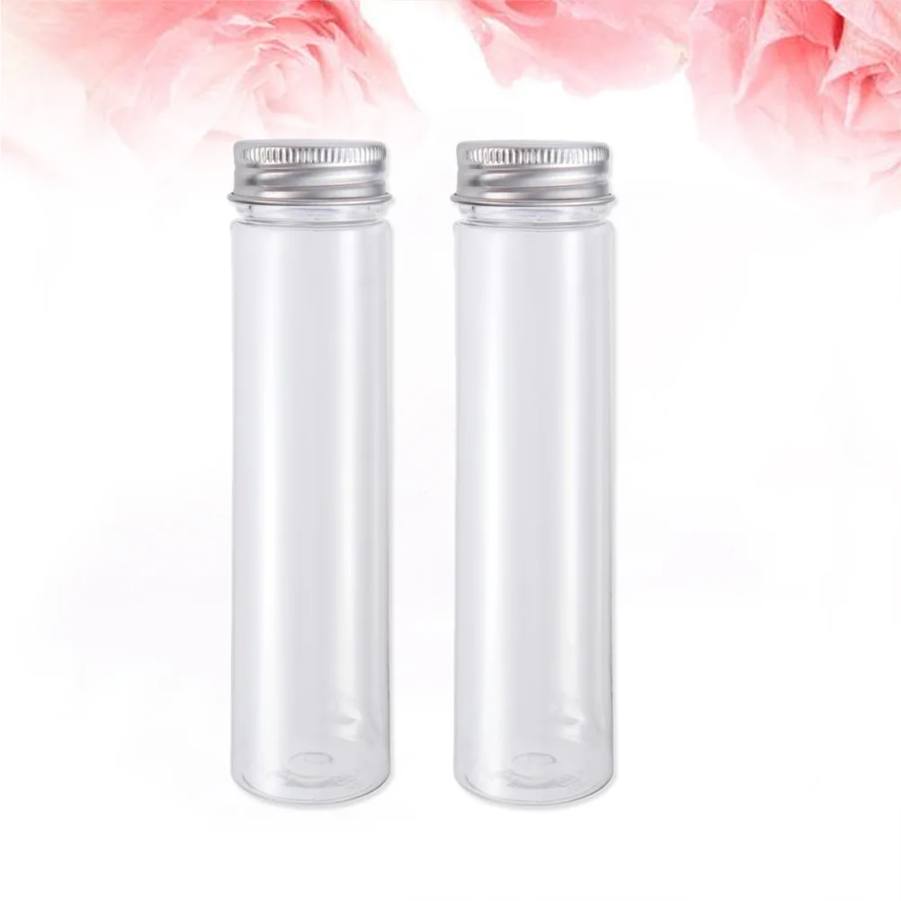 2pcs Flat-bottomed Plastic Clear Test Tubes with Screw Caps Candy Travel Lotion Containers 110ml