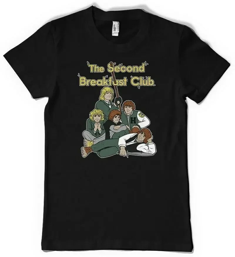 The Second Breakfast Club LOTR Hobbits Breakfast Club Parody Black T Shirt