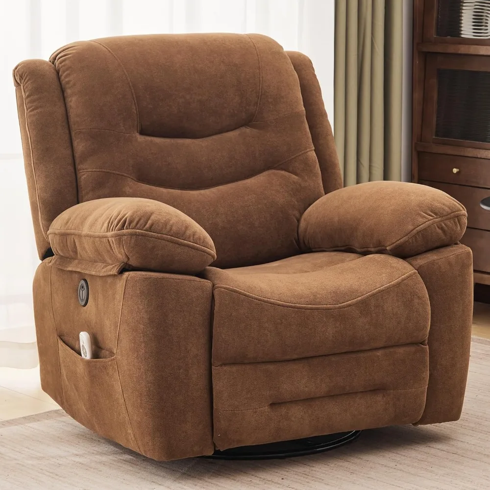 Large Power Swivel Rocker Recliner with Massage and Heat, USB Port, Infinite Position(Retro Brown)