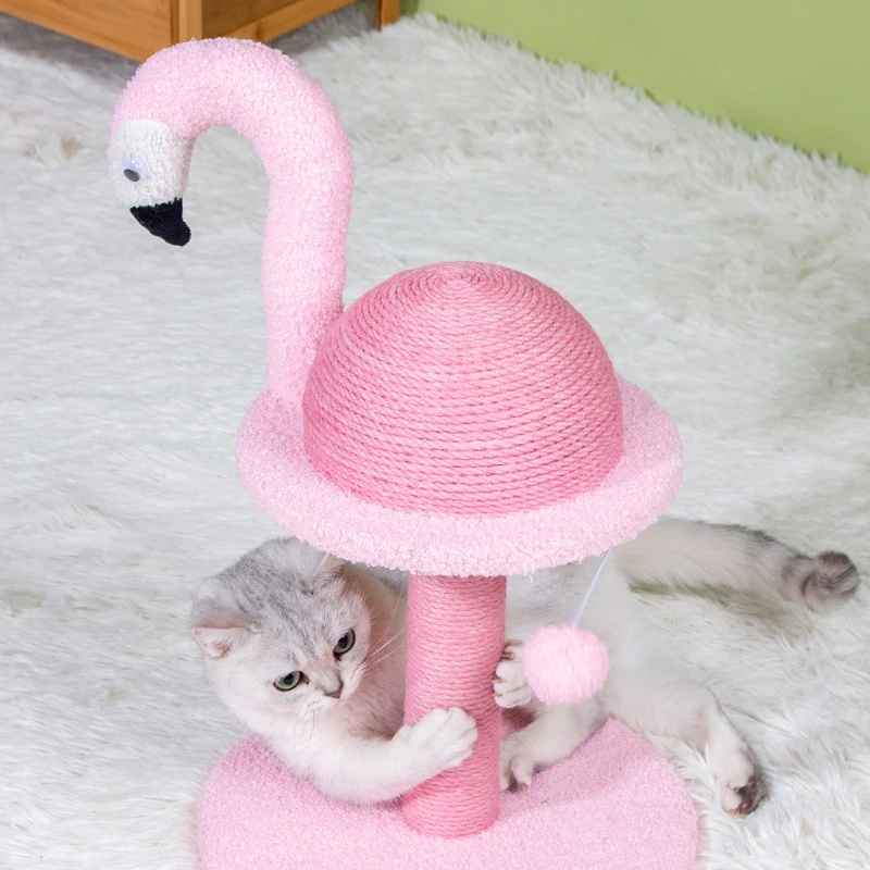 Sisal Cat Tree Flamingo Cats Climbing Frame Durable Cat Scratching Post Space Saving Cats Furniture for Small Apartments Pet Toy