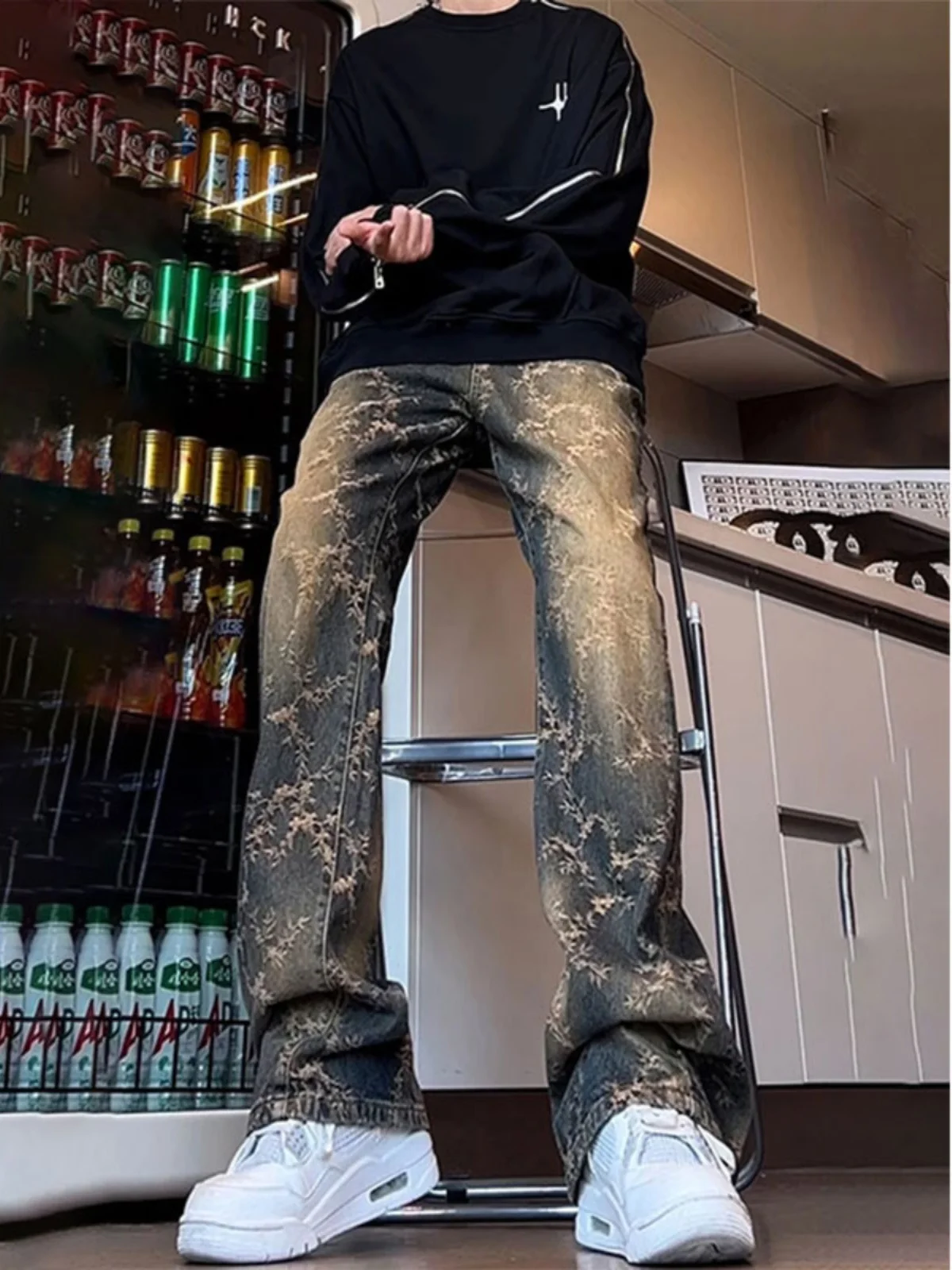 

Cleanfit Tie Dye Embroidered Straight Leg Jeans Men's Spring Season High Street Trend Brand Cotton Polyester Blend Wear Resis...