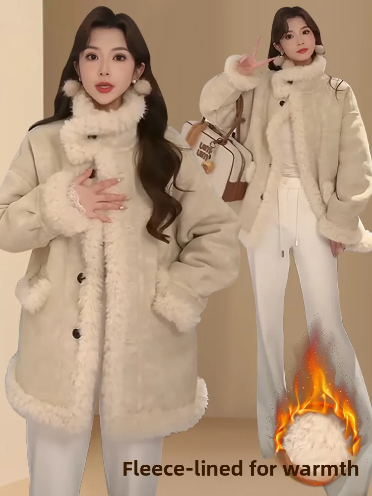 

Женское утепленное зимнее пальто с меховой подкладкой, оверсайз куртка, модный дизайн с элементами пэчворка, повседневный стиль, длинный рукав, на пуговицах