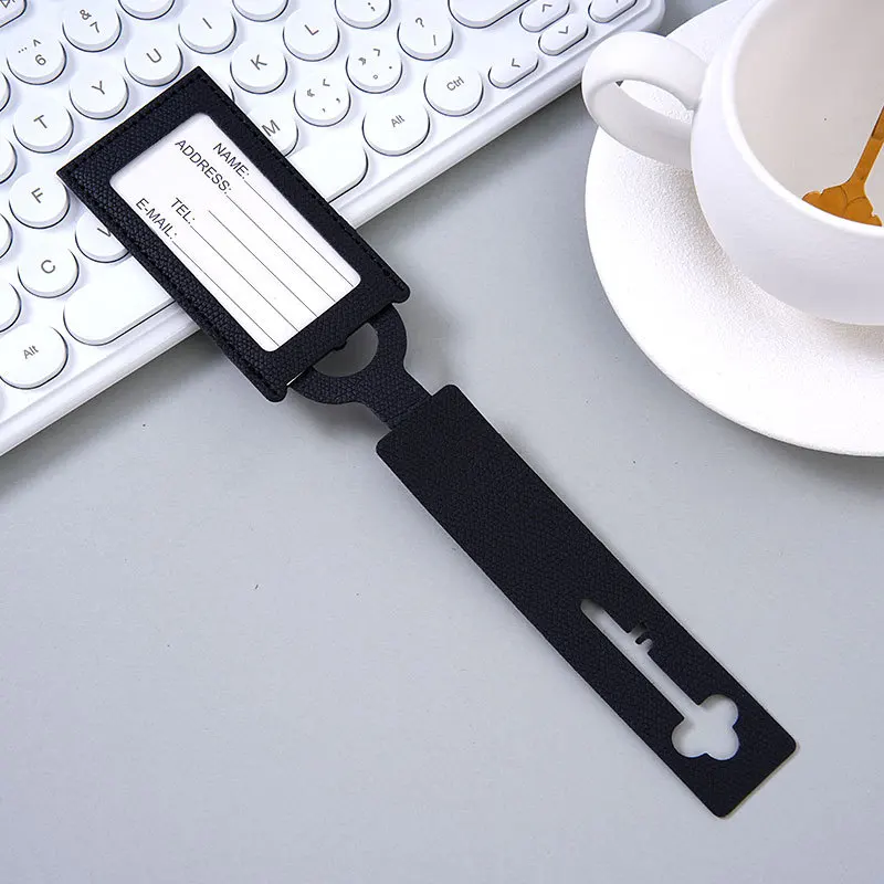 

Men Women PU Leather Luggage Tag Portable Suitcase Address Label Baggage Boarding Bag Tag Holder Travel Accessories