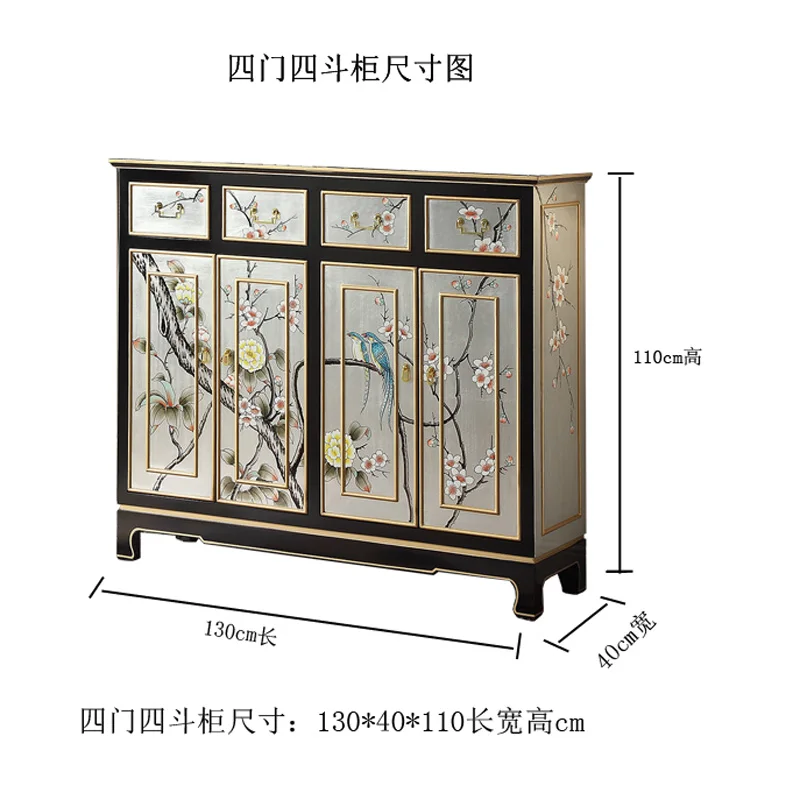 

New Chinese Style Painted Home Entrance Cabinet American Country Hand Painted Shoe Cabinet Storage Side Cabinet