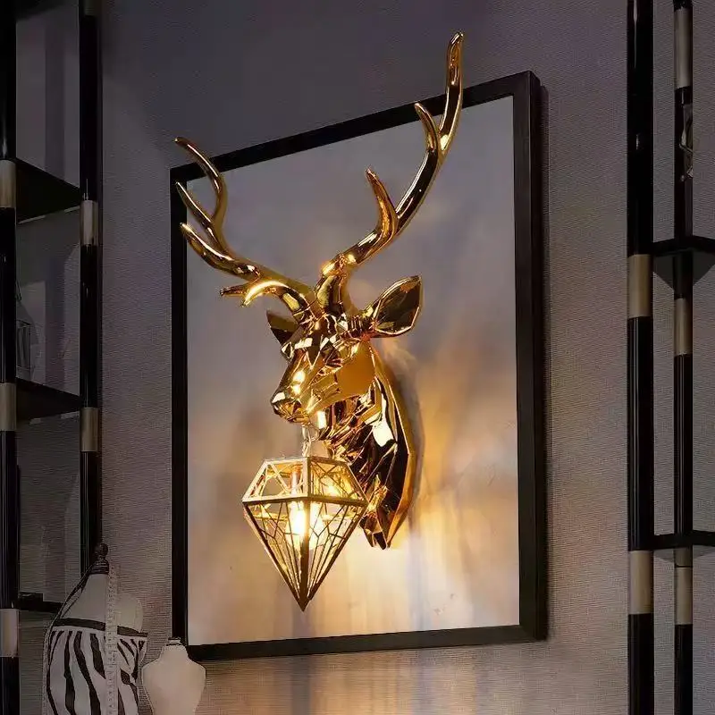 European Creative Deer Head LED Wall Lamps Luxury Home Decor Villa Living Room Corridor Aisle Personality Wall Sconces Lighting
