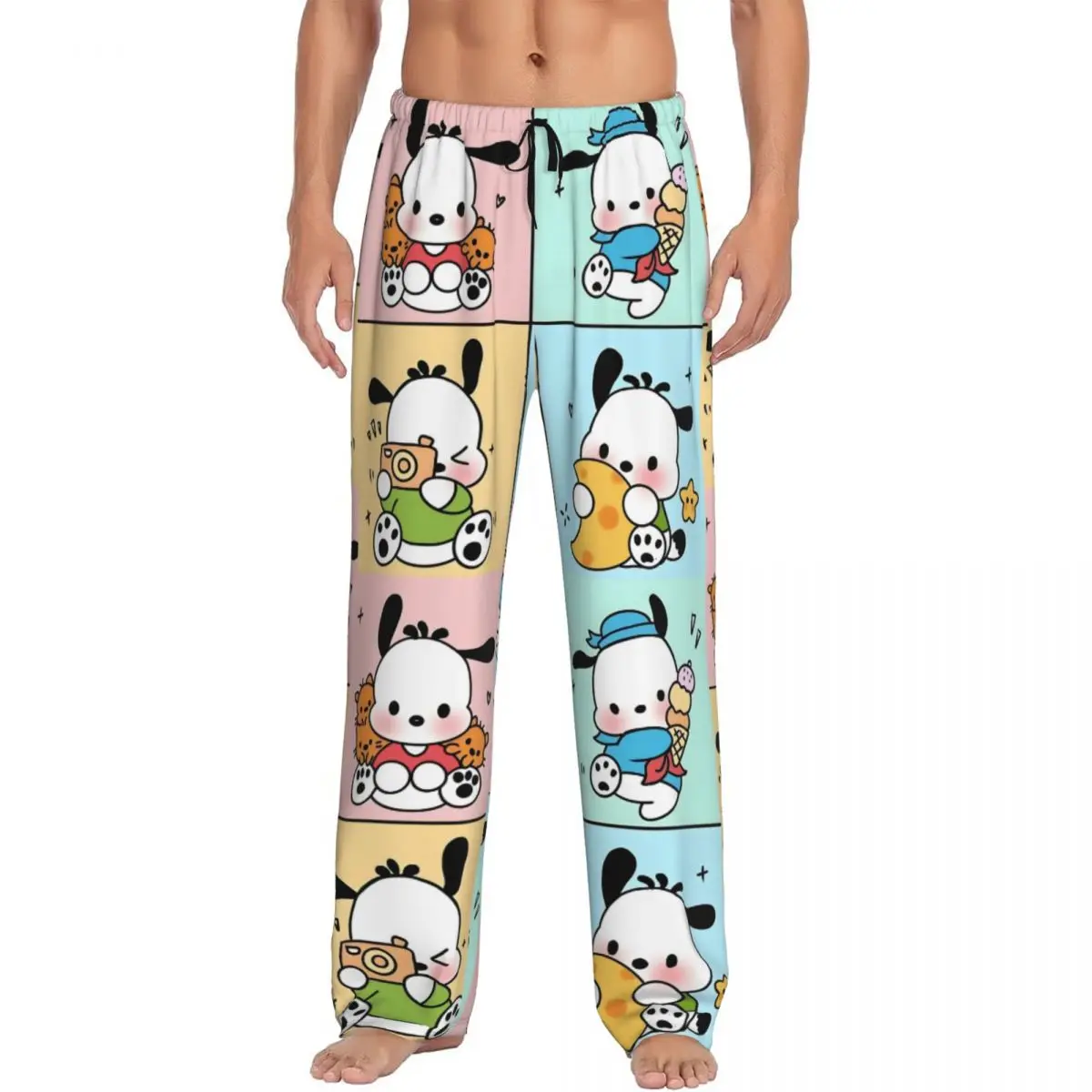 

Мужские пижамные штаны Pochacco на заказ, белая одежда для сна для собак, эластичные штаны для сна с карманами