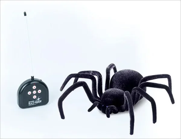 [ Funny ] Electronic pet Remote Control flash tarantula Eyes Shine smart 4Ch RC black Spider toy Tricky Practic Jokes model toys