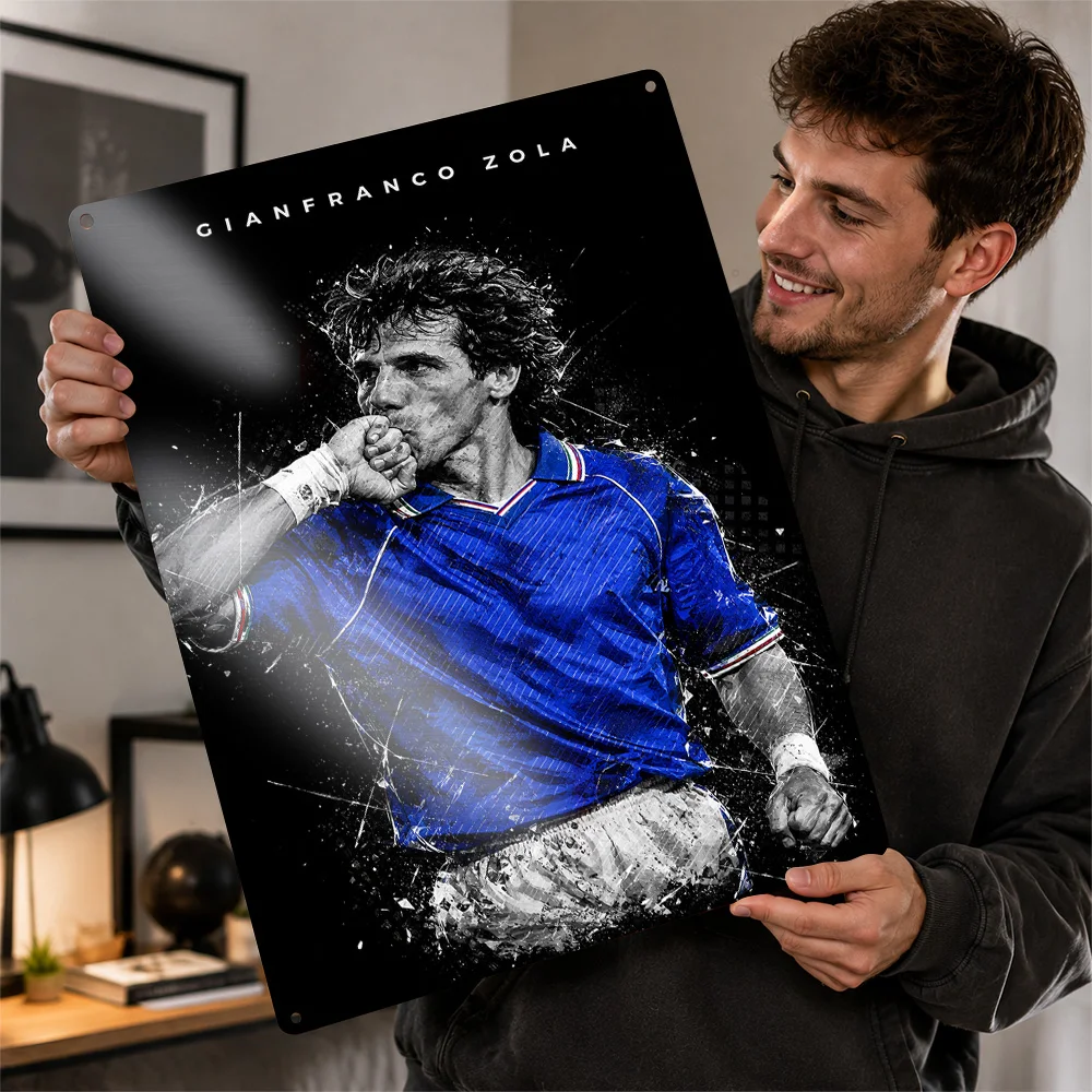 Gianfranco Zola Football Textured Poster Customized Metal Tin Sign Club Legacy Style Wall Art For Collector Den And Fan Lounge