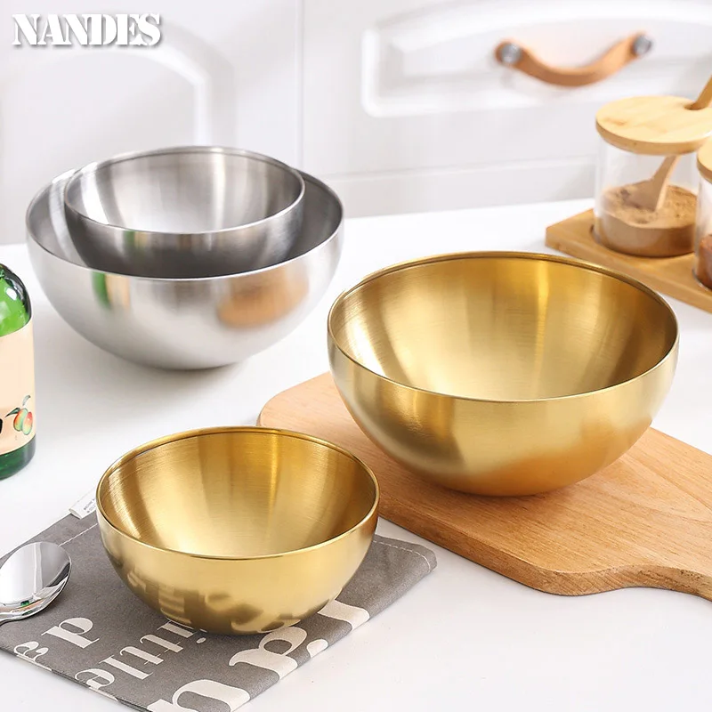 Korean Stainless Steel Salad Bowl Multi purpose Cooking Bowl Large Cold Noodle Bowl Instagram Round Sanded Gold Bowl