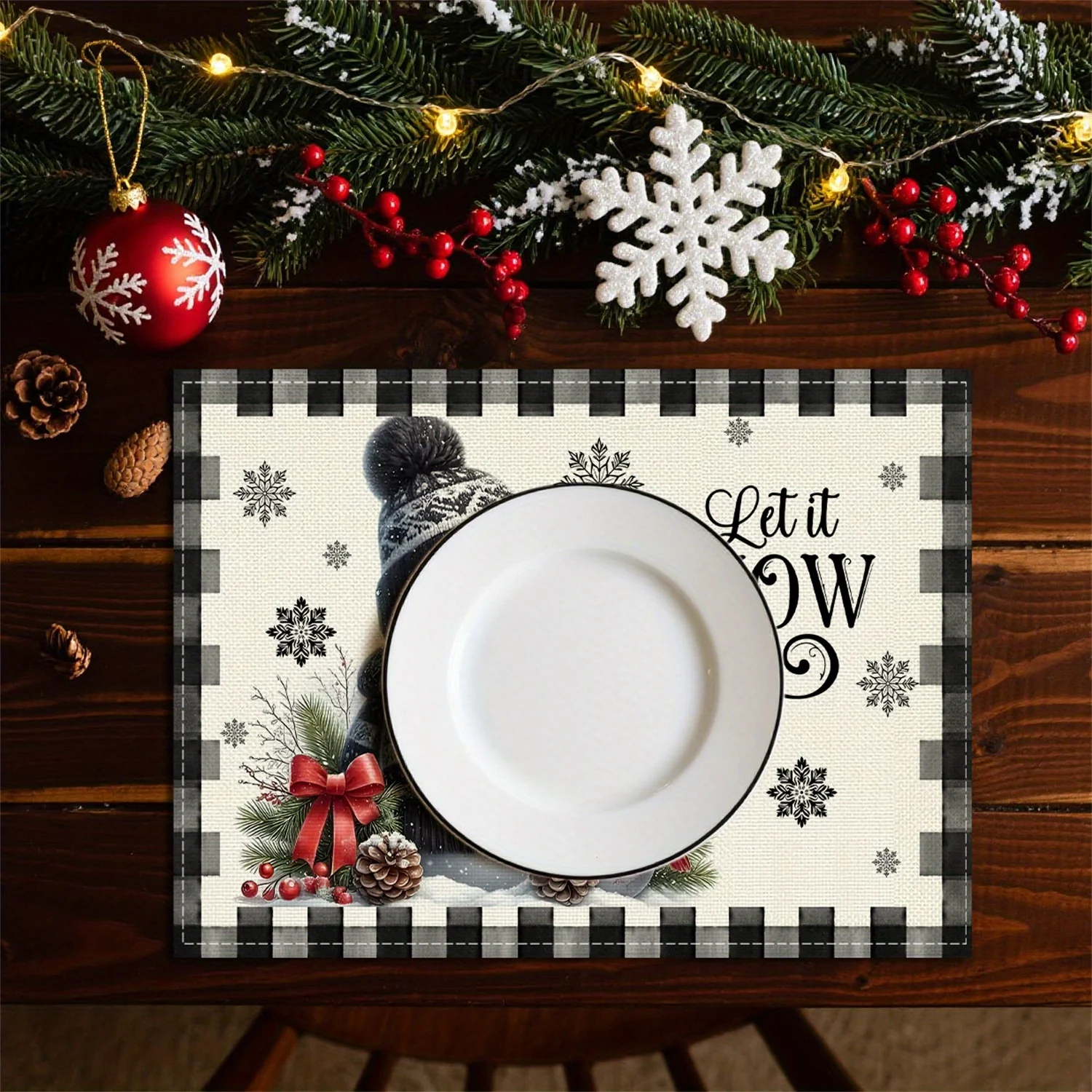 4Pcs Festive Snowman Placemats - Ideal for Christmas Dining & Kitchen Decor, Featuring Snowman and Red Birds Design