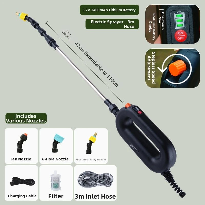 Portable Battery Sprinkle Pump 3.7V Garden Watering Implement Extendable Rod Handheld Plant Irrigation Tool Lightweight Supplies