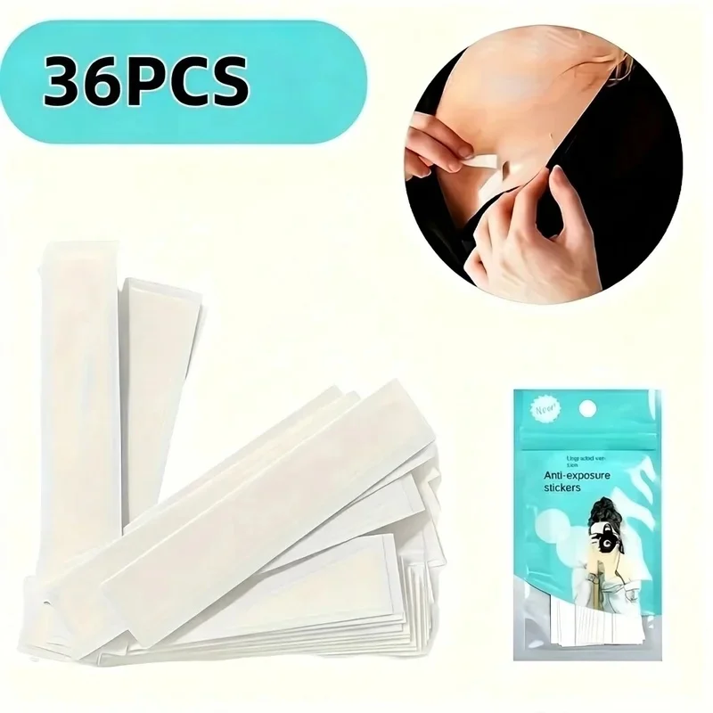 36 bandes adhésives invisibles double face pour vêtements, robes, bretelles de soutien-gorge, antidérapantes, sûres pour la peau, adhésif secret 1,2/1,8 cm x 8,5 cm