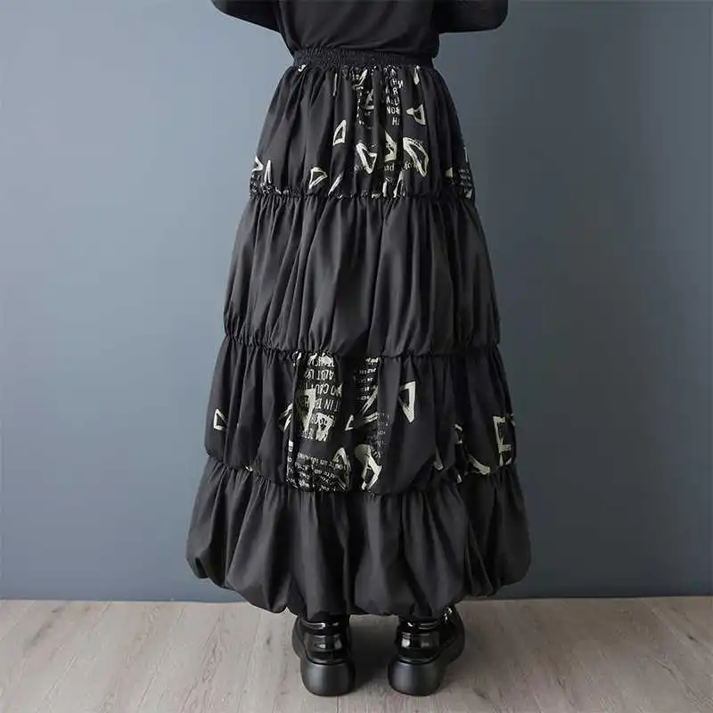 HKSH Spring Autumn New Women Skirt Pleated Color Block Elastic Waisted Elegant Casual Versatile Trendy A-line Bud Skirts HK17913