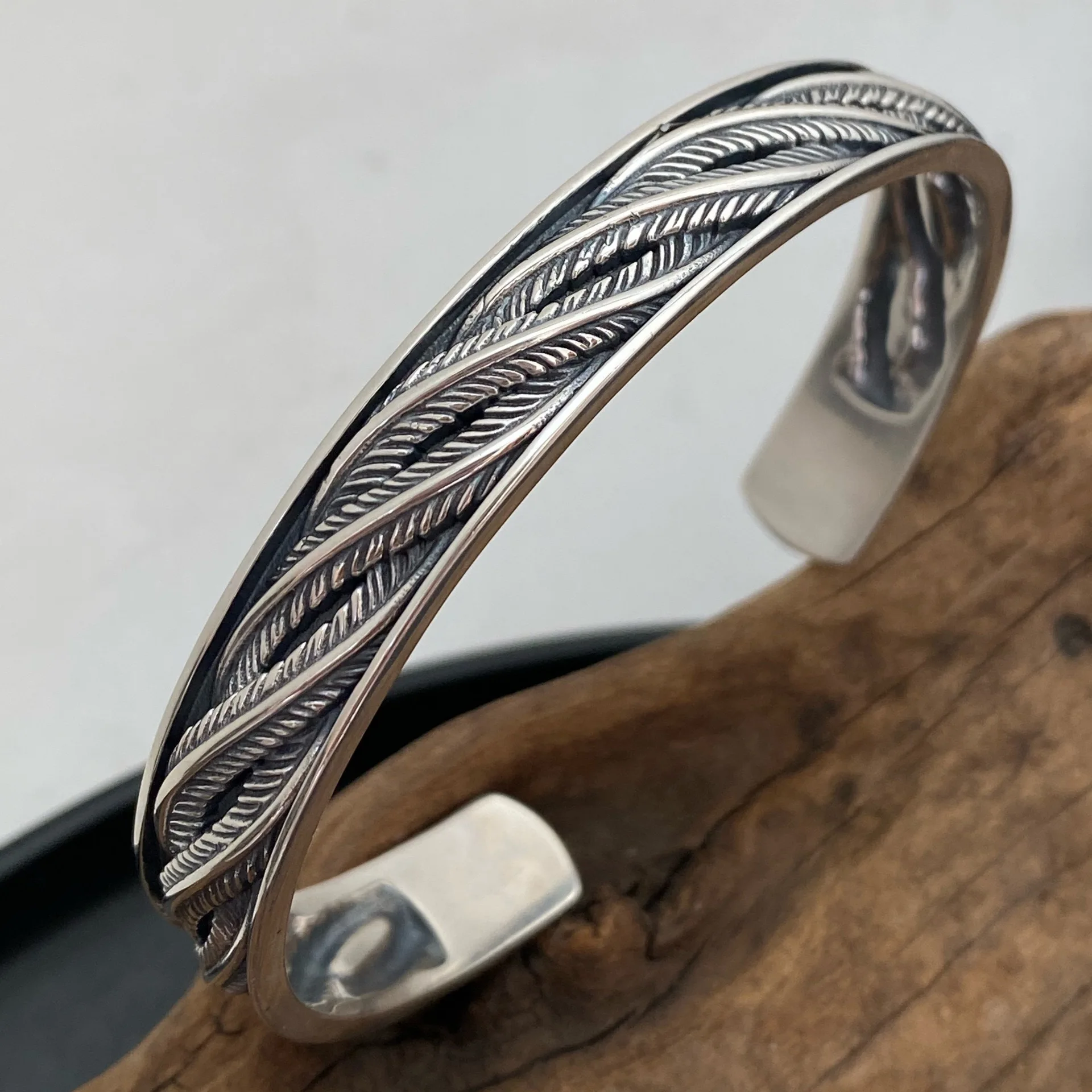 925 Sterling Silver Bracelets for Women Men String Accessories Trend Retro Feather Pendant Party Jewelry Gift