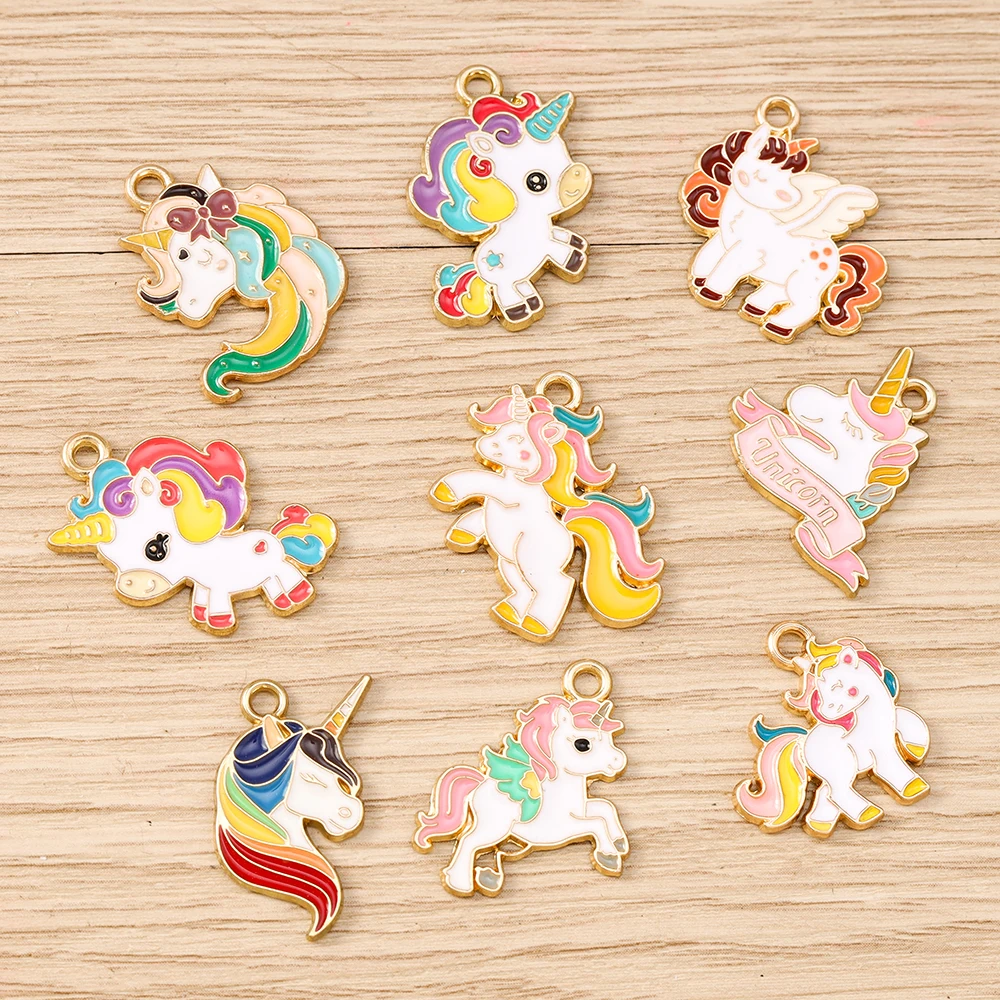 Tusember 10 قطع لطيف ملون يونيكورن سحر لصنع المجوهرات DIY الحصان يونيكورن أقراط قلادة القلائد أساور الحرف