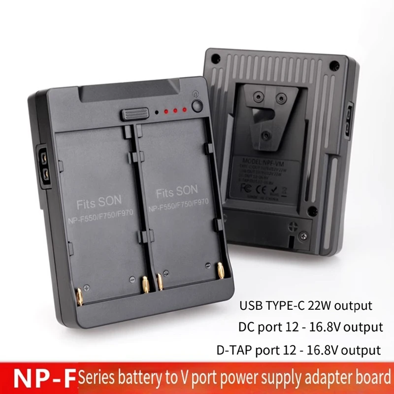 Dual NP-F550/750/970 NP-F Series Battery to V-Mount Lock Power Supply Converter Plate for Kit Monitors LED Light-A22U