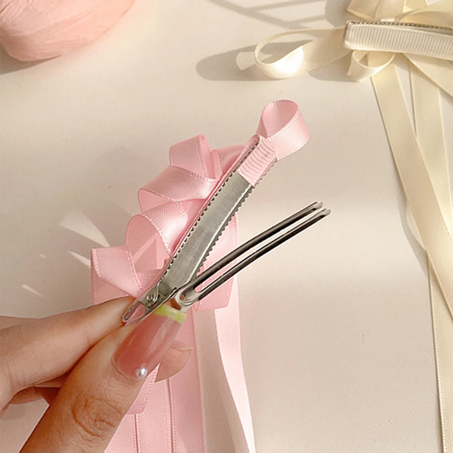 2pcs Long Ribbon Bow Hair Clip For Girls Lolita Sweet Pink hairclip Kids Side Clips Women Cute Braided hairpins Accessories