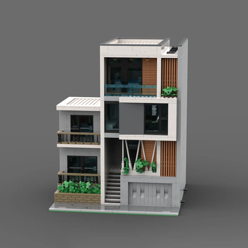 Street View Moc Bouwsteen Modern Luxe Herenhuis Modulair Gebouw Model Technologie Baksteen DIY Montage Speelgoed Vakantiecadeau