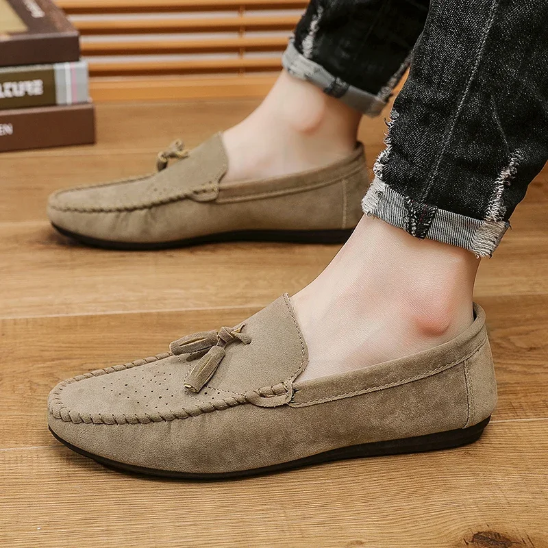 Fashion Suede Men Casual Shoes Luxury Brand Mens Loafers Breathable Comfort Slip-on Leather Driving Shoes Lazy Shoes Moccasins