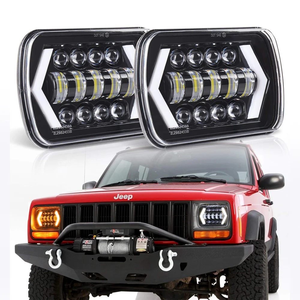 

HYNBYZJ 320W 7x6'' 5x7'' Водонепроницаемая светодиодная фара с белым ДХО и янтарным поворотником для Jeep YJ Cherokee XJ, грузовиков, квадратная фара H4