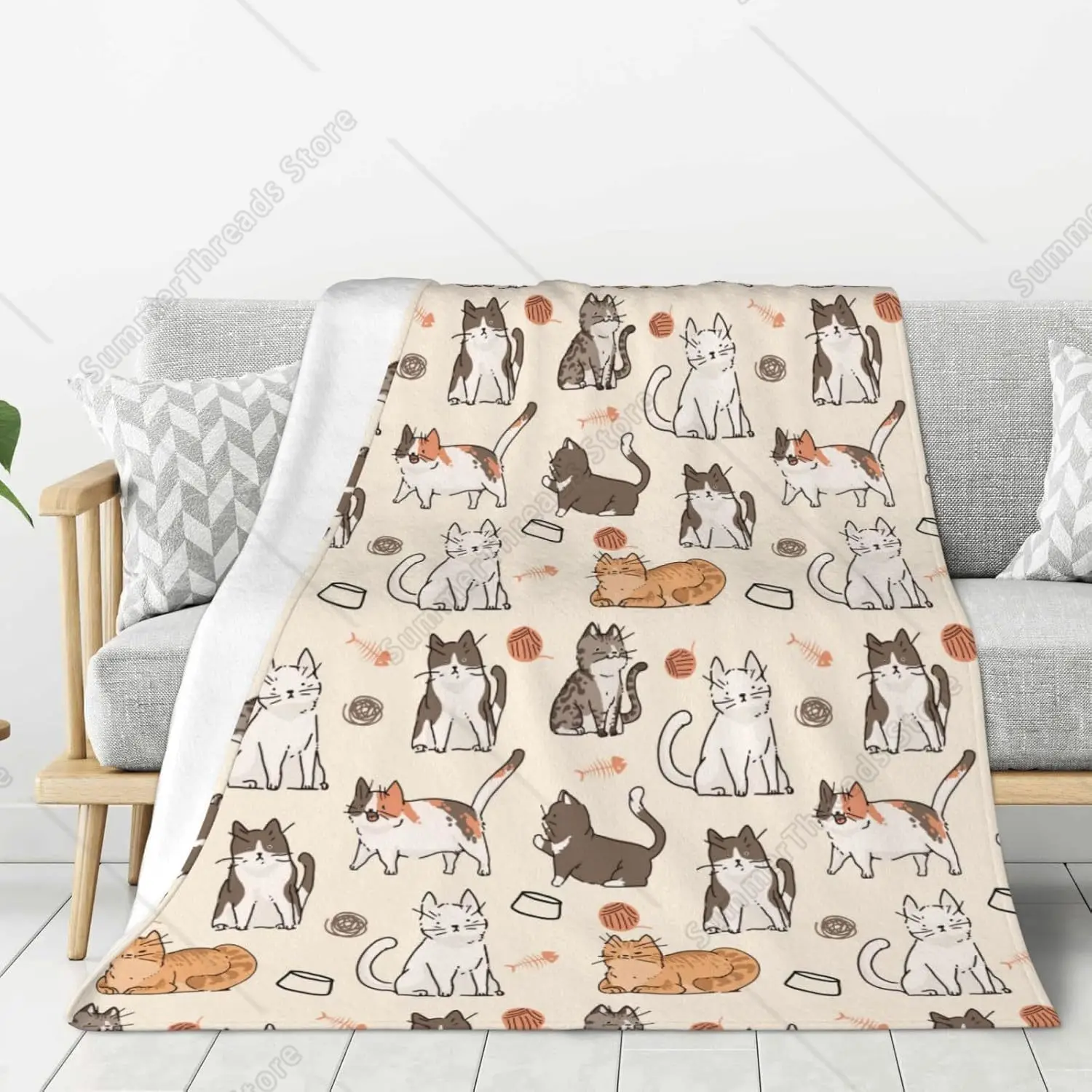 

Adorable Cat Pattern Blanket Throw 80"x60", Plush Flannel Blankets With Cats On It, Soft Warm Decorative For Kids Women Adults