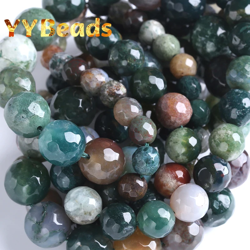 Faceted Natural Stone Beads Indian Agates Round Loose Spacer Beads For Jewelry Making DIY Bracelet Accessories 4 6 8 10 12mm 15\