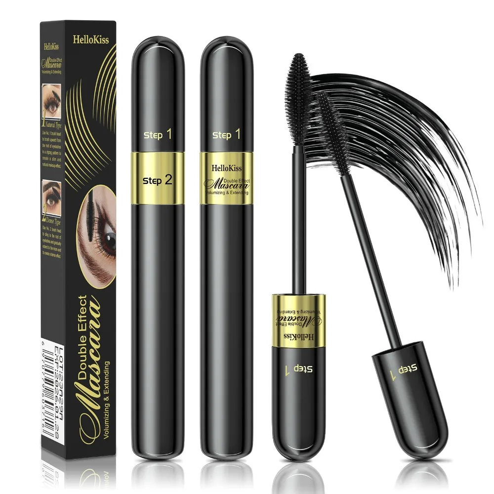 Luxury 4D Lash Mascara 2 in 1 Formula Lengthening Volumizing and Curling Waterproof Quick Dry Flake Resistant Party Date Makeup
