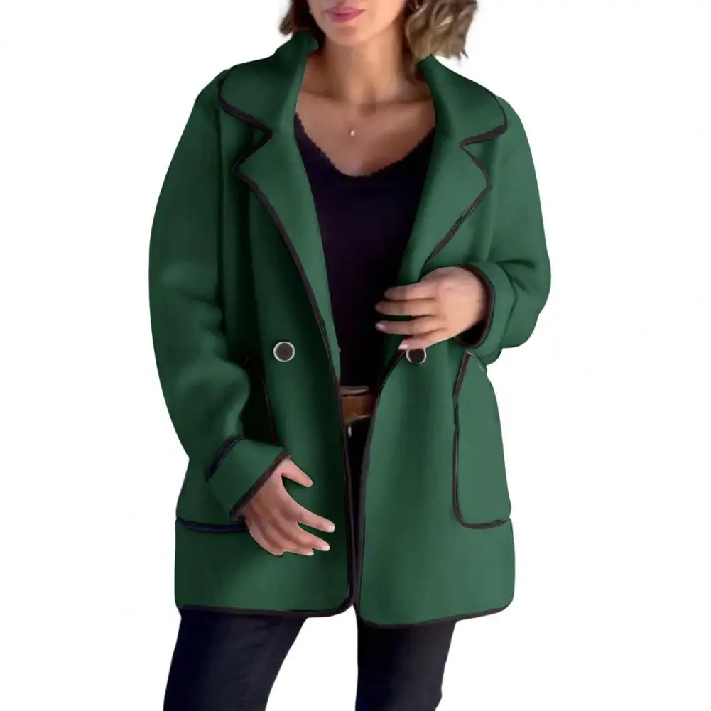 

Warm Winter Coat Stylish Mid-length Woolen Coat with Double Button Closure Pockets for Women for Fall Spring Shopping Commuting