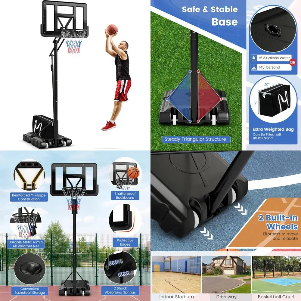 Golfe de basquete de altura ajustável de 4,6 a 10 pés com tabela inquebrável de 44 polegadas e aro de metal de 18 polegadas para jogo de aderência e tração