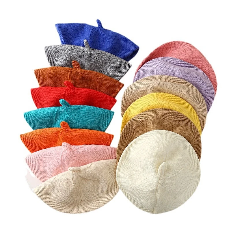 

Модная детская шапка, однотонный теплый берет для девочек, винтажный вязаный берет, детская осенне-зимняя детская кепка художника-художника