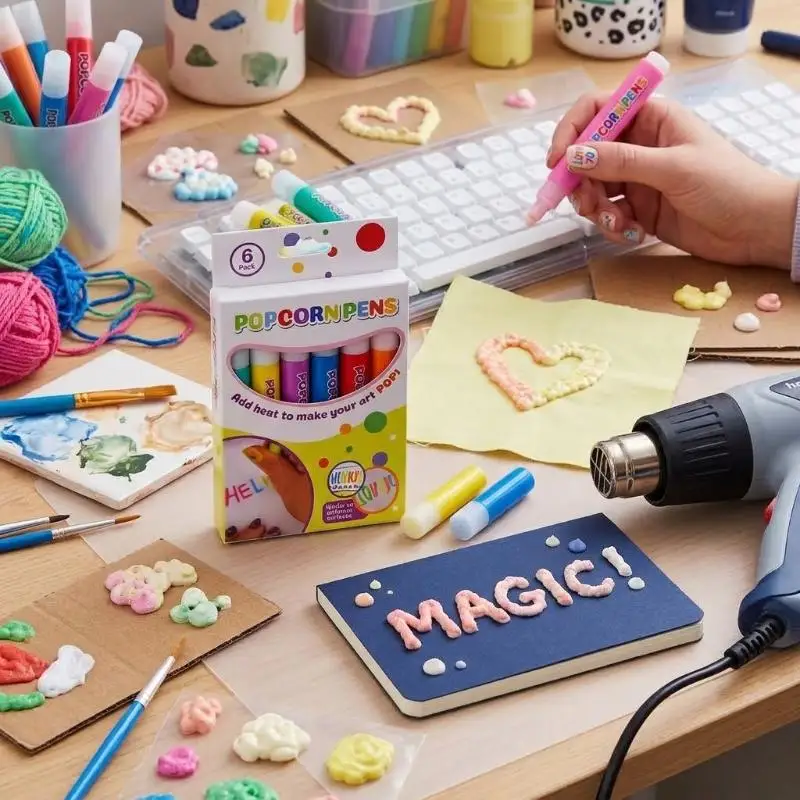Puffy 3D Popcorn Painting Pen Set 6/12 Colors Art Marker Non-Toxic for Kids Graffiti DIY Projects Party Activity Supply