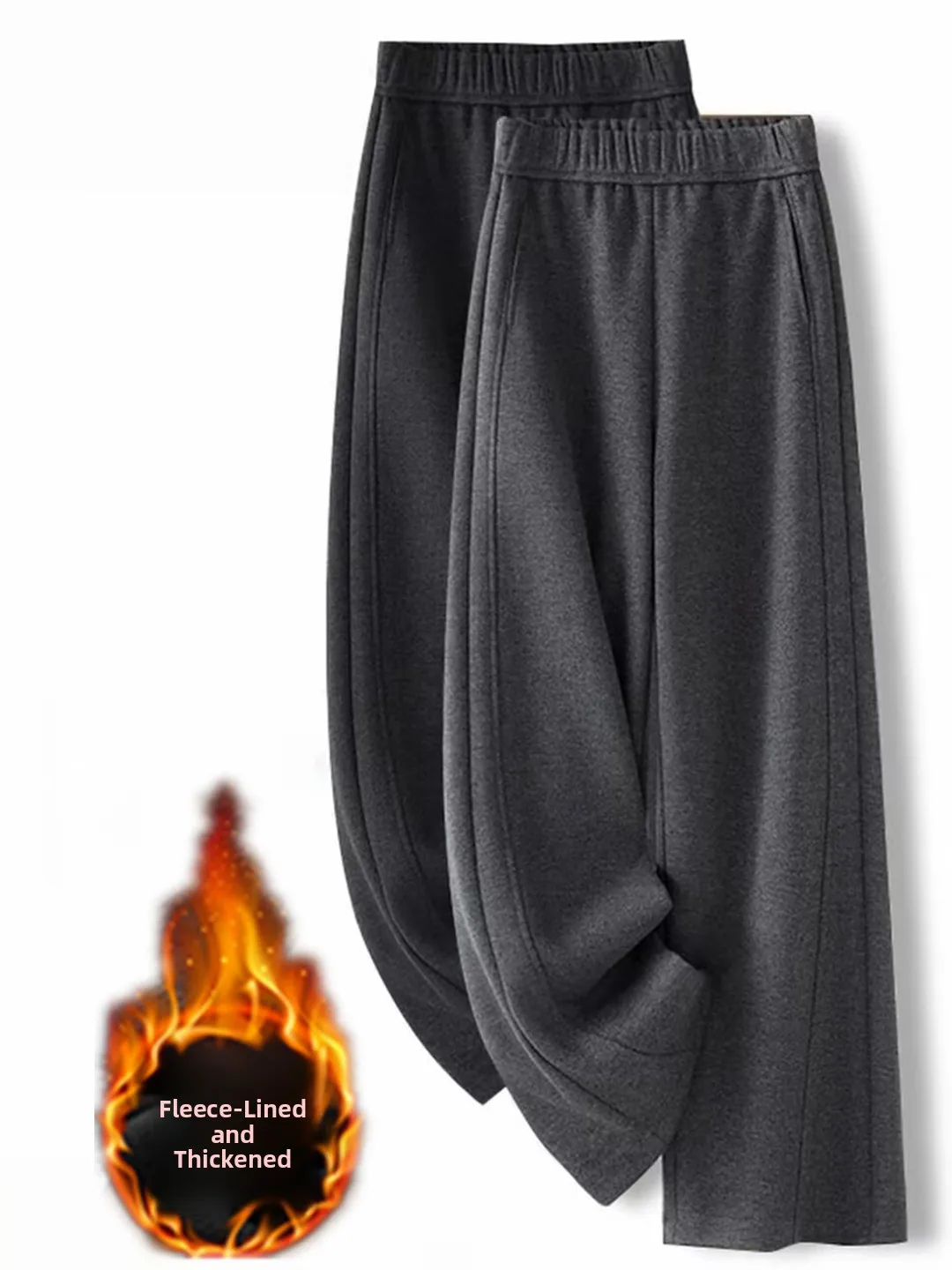 High Waist Fleece Lined Thickened Korean Style Lazy Loose Fit Wide Leg Pants Women Casual Banana Shape Trousers Autumn Winter