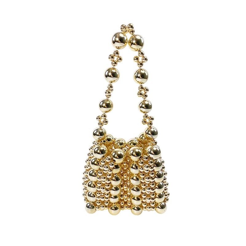 

European and American style luxury gold handmade bead woven mobile shoulder bag, fashionable and versatile bag for women