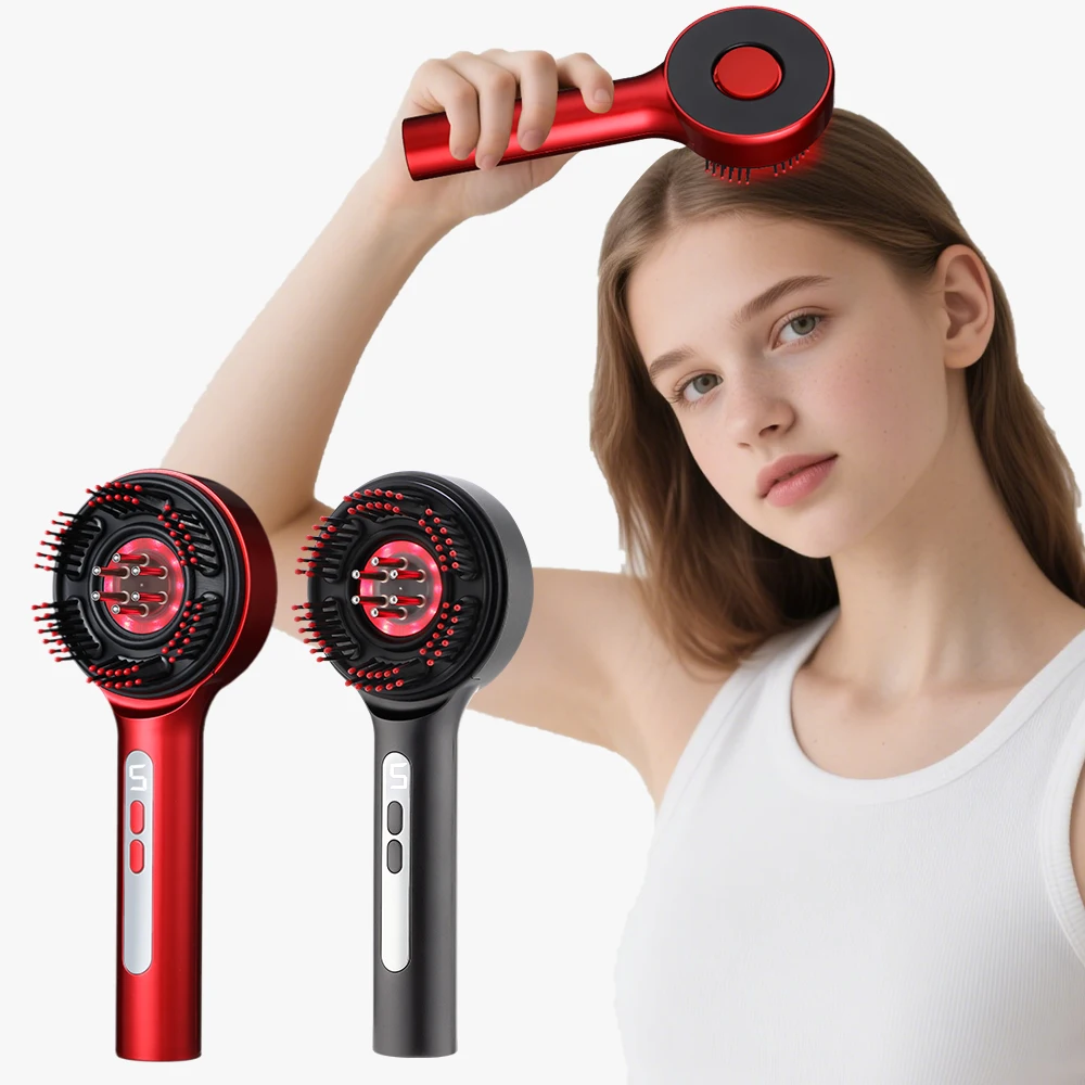Electric Hair Regrowth Brush with Red Light Machine Acupoint Scalp Massage Anti-Hair Loss Hair Oil Applicator Combs Hairbrush