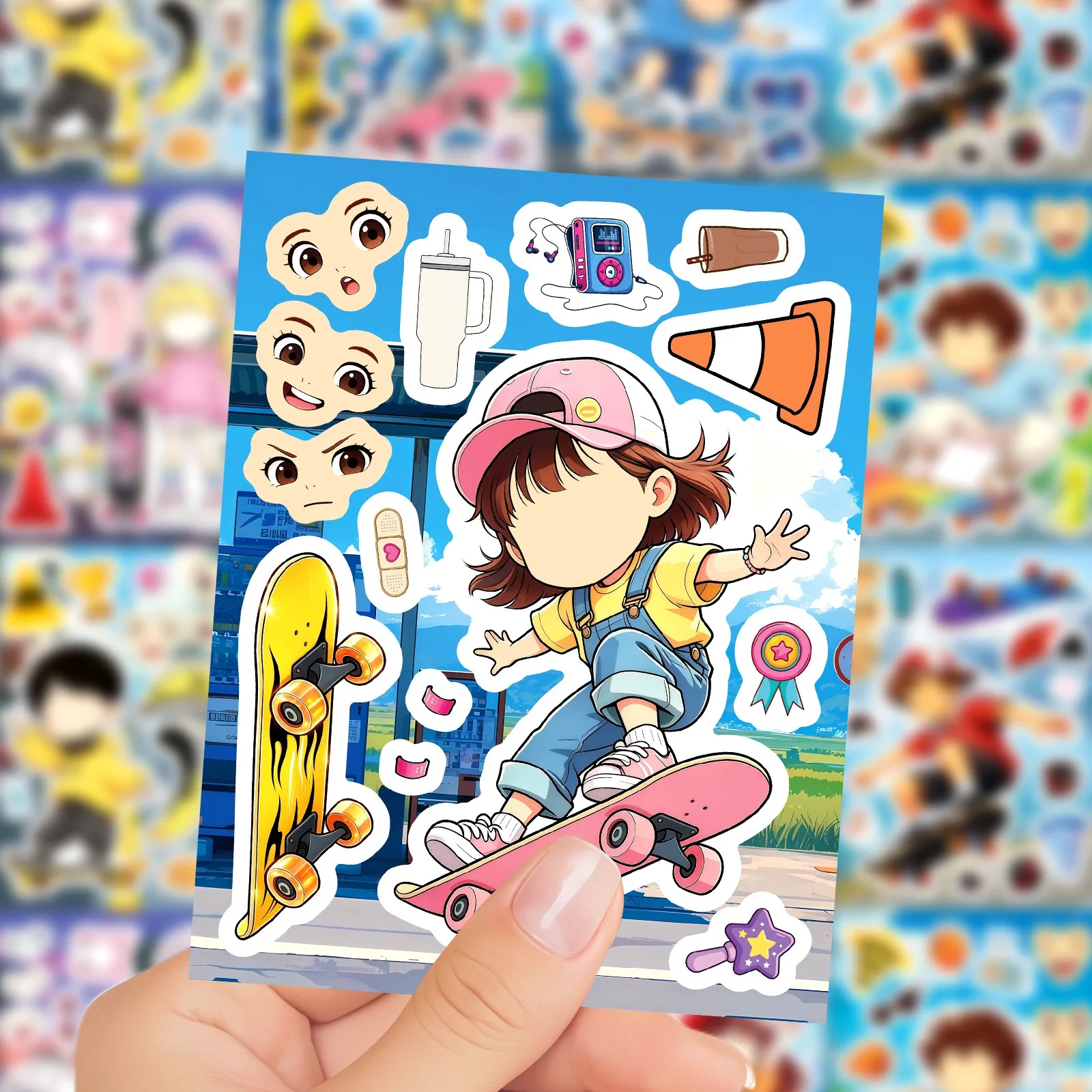 8/16Sheets Cool Skater Skateboard Puzzle Stickers for DIY Phone Laptop Guitar Water Bottle Suitcase Motorcycle Helmet Car