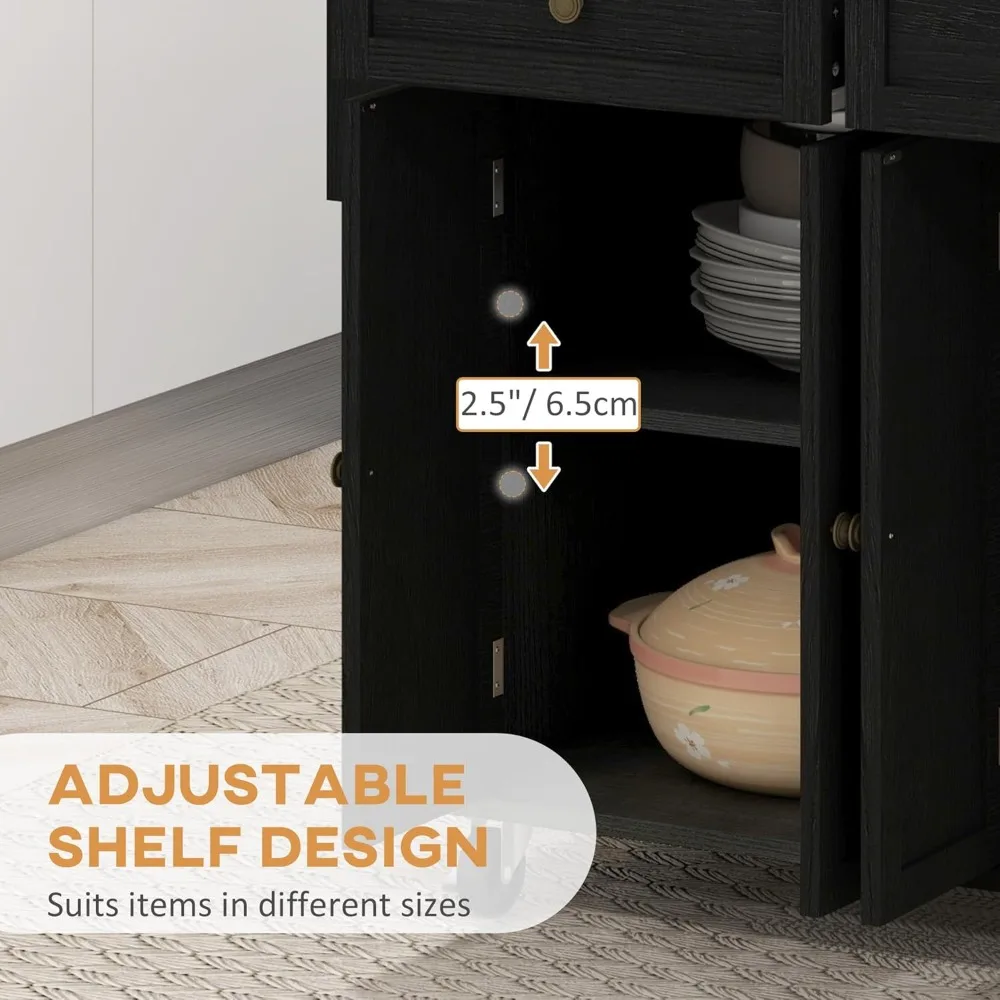 Стол на колесиках для кухни с резиновой деревянной столешницей, ящиками, регулируемыми полками, местом для хранения специй на колесах