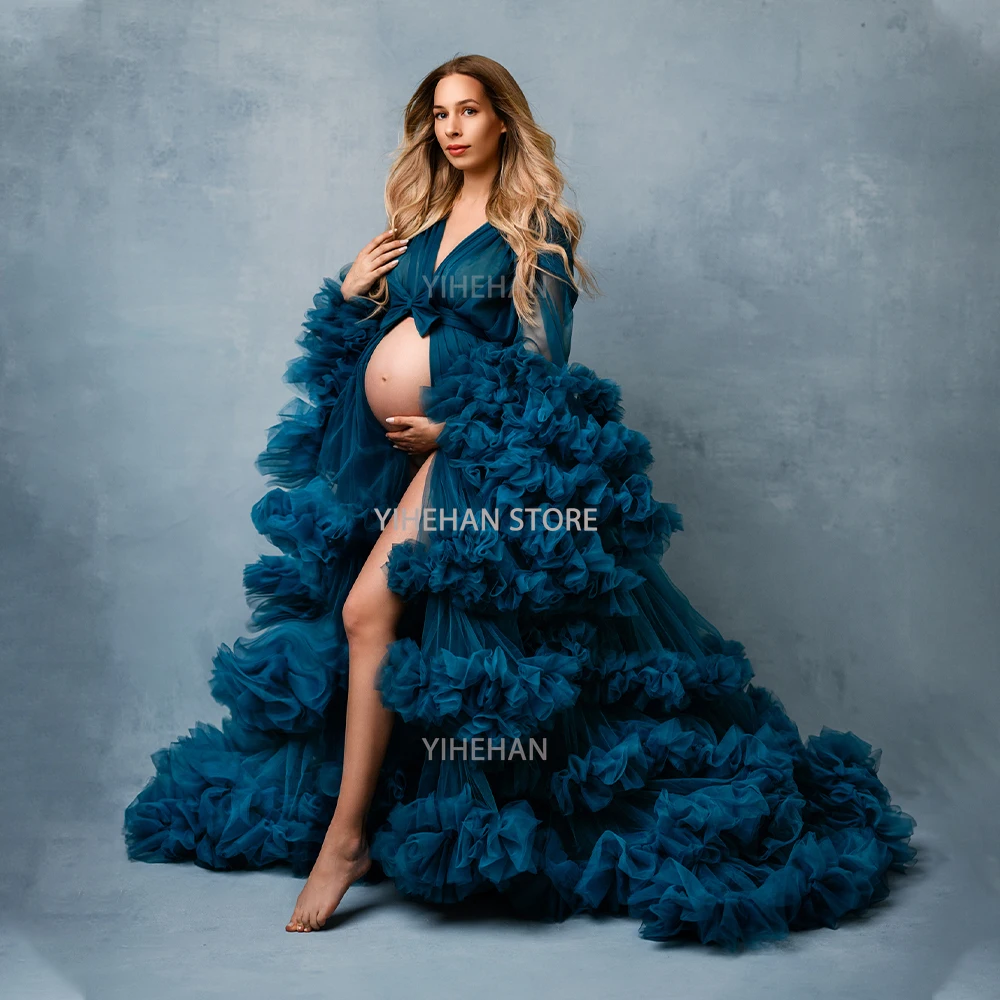 Customized Maternity Robes Luxury Ruffled Gown for Photoshoot Bridal Boudoir Lingerie Tulle Puffy Sleepwear Nightwear PhotoShoot