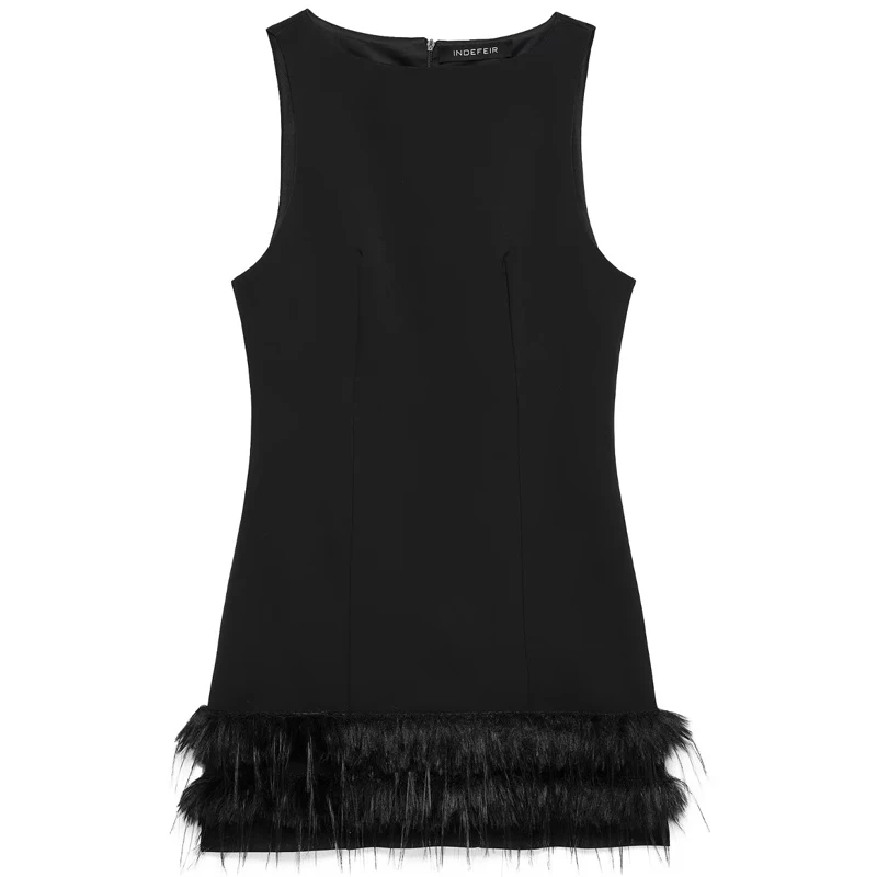 HXAO Elegant Mini Dresses 2024 Women\'s Feather Sleeveless Short Dresses Fashion Casual Party Evening Black Dress Vestidos