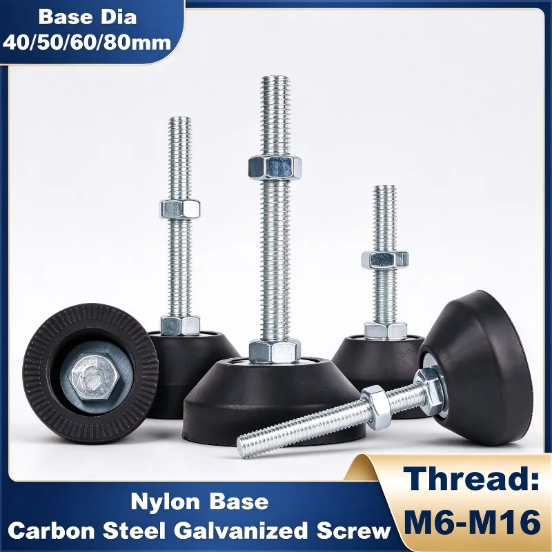 Adjustable Lathe Leg Dia 40/50/60/80mm Thread Type Adjustable Levelling Feet Swivel Base Articulating Legs M6 M8 M10 M12 M14 M16
